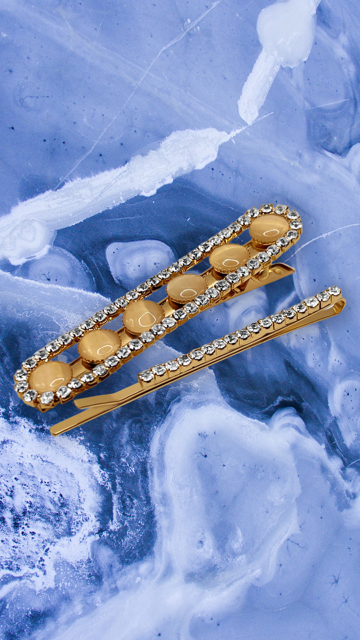 Golden Opalescent Hair Clip and Diamanté Bobby Pin Set – Barrette