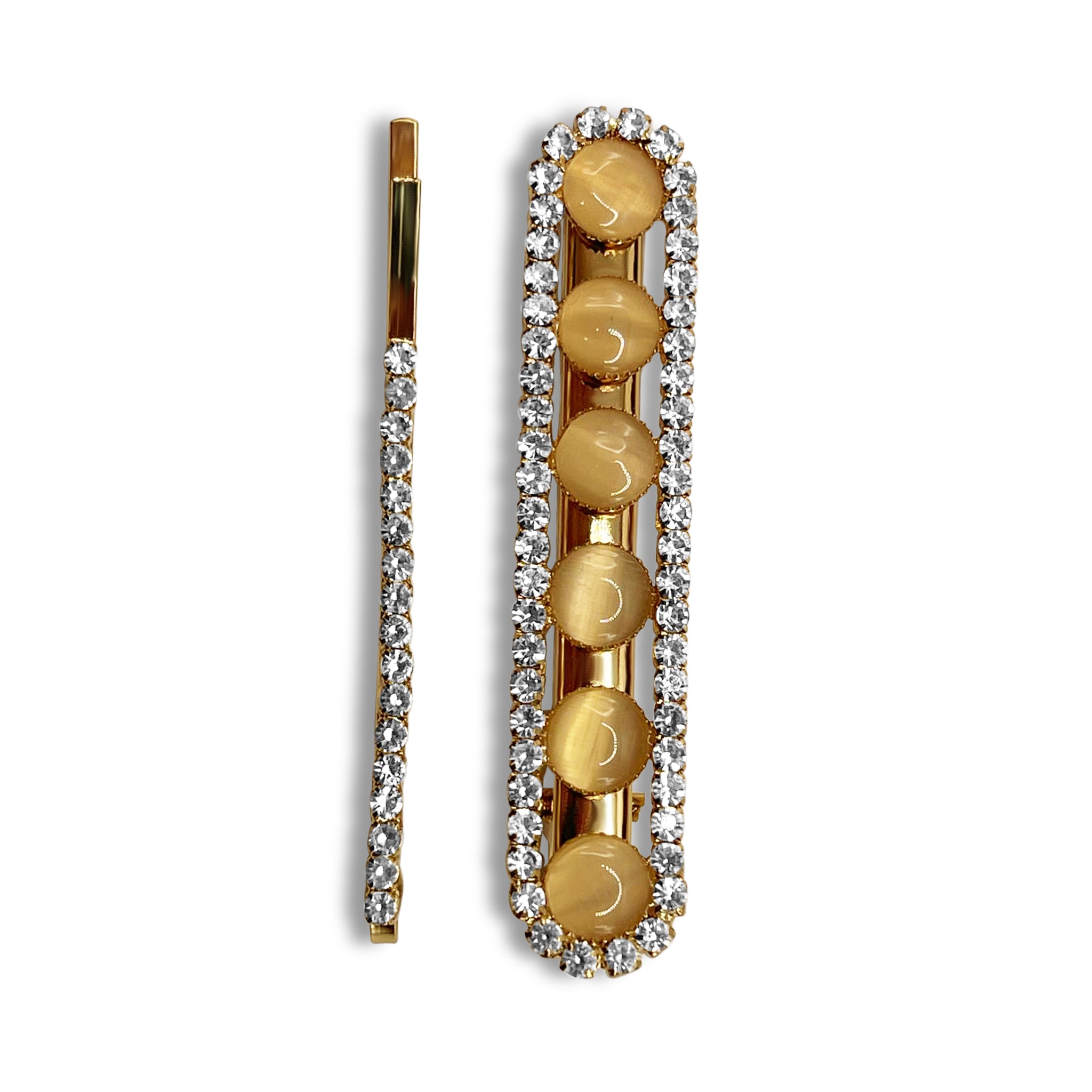 Golden Opalescent Hair Clip and Diamanté Bobby Pin Set – Barrette