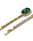 Emerald Crystal and Diamante Bobby Pin Set