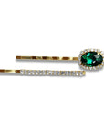 Emerald and Diamante Bobby Pin Set